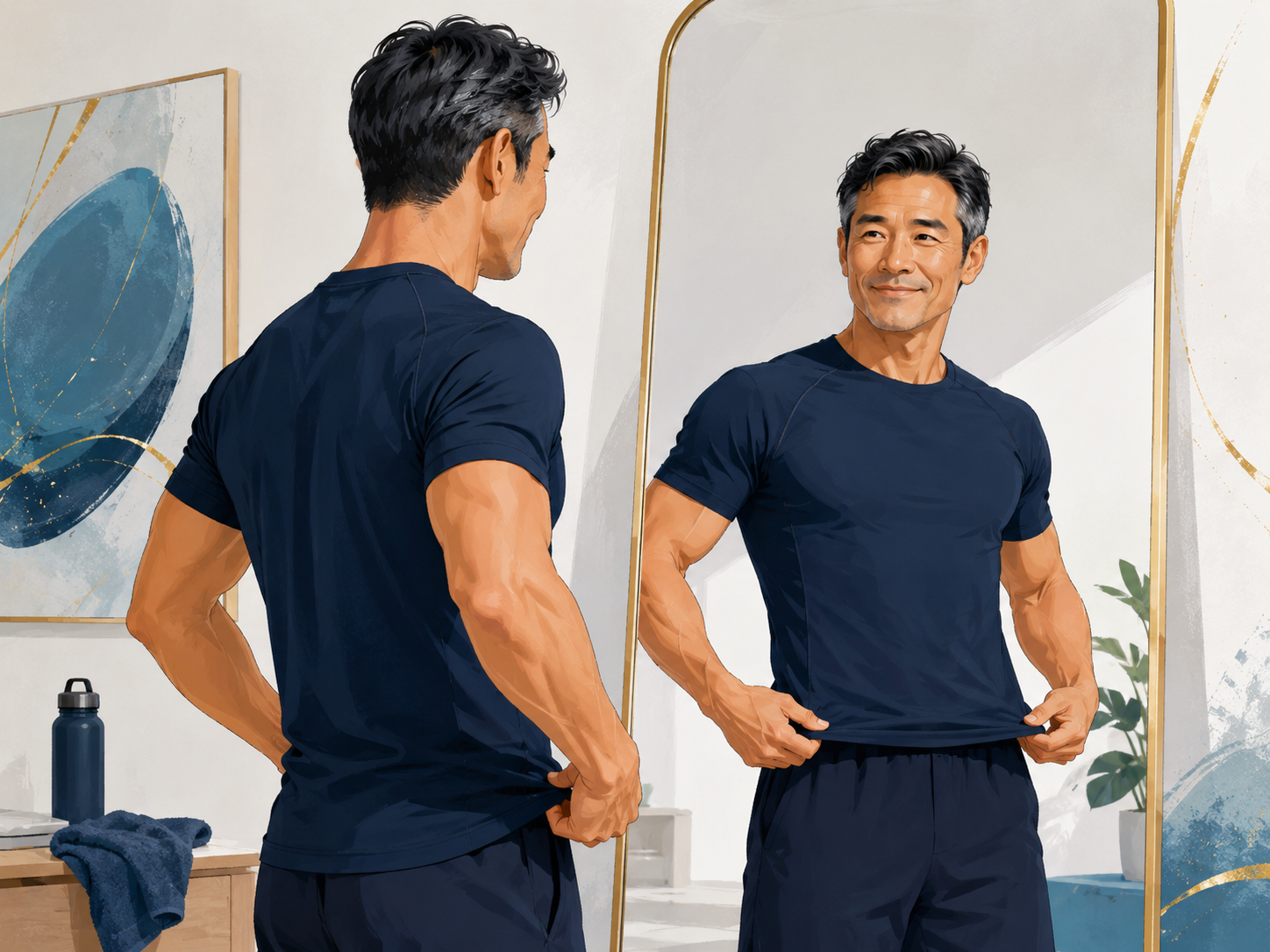 極端に絞ることよりも、自分に合う見た目のバランスを考える50代男性のイメージ
